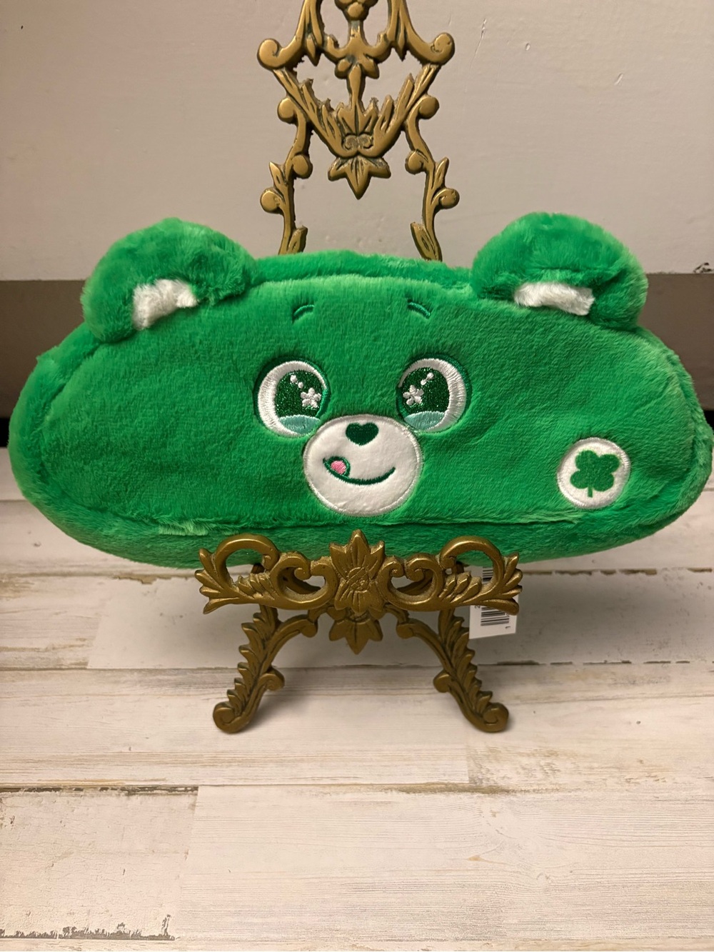 Care Bears Green Plush Bear Kids Accessory Pillow with Clover Detail Pencil Bag